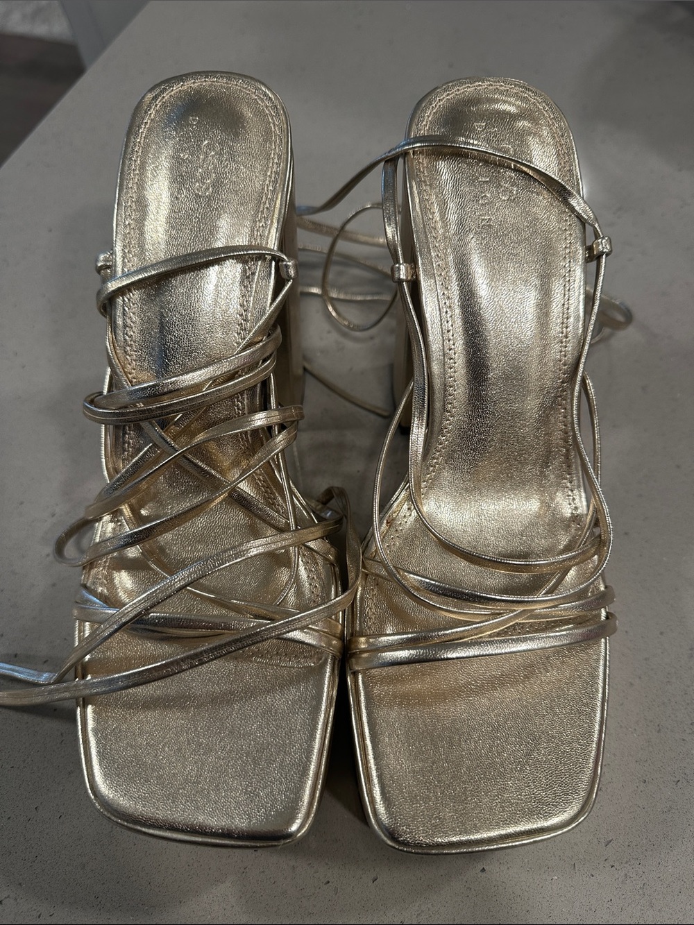 ASOS Gold Metallic Strappy Lace-Up Heels